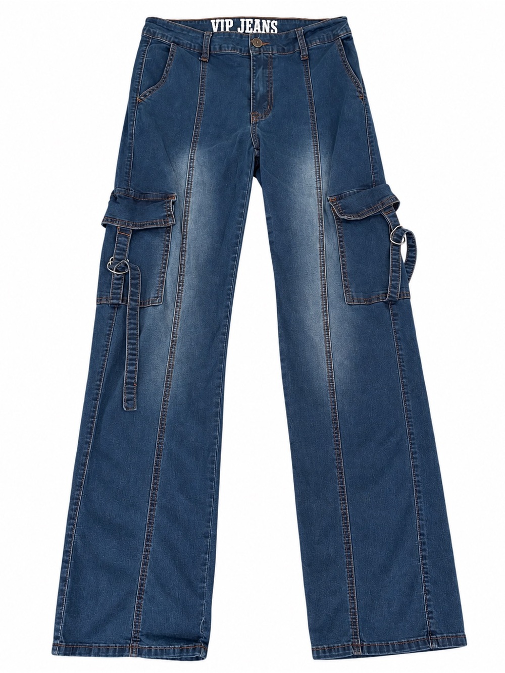 VIP Jeans Size 7/8 Y2K Cargo Flare Jeans Dark Wash Utility Strap Denim